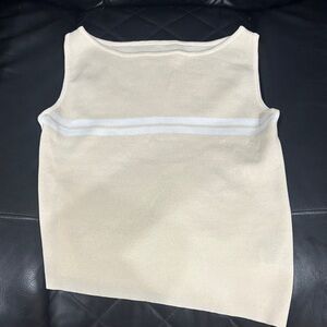 Cream Sleeveless Top with White Stripe